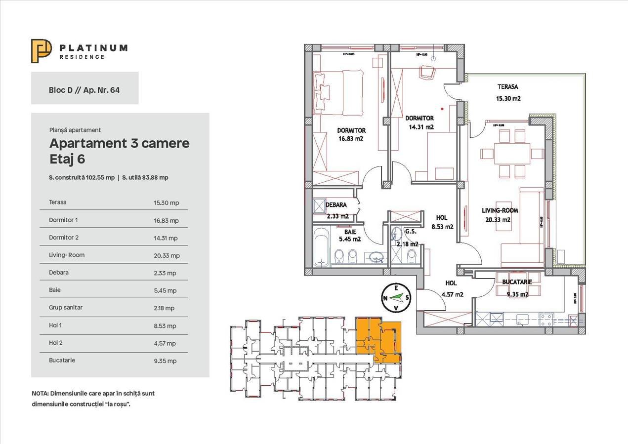 Apartament, 3 camere, vedere panoramica, Platinum Residence - imaginea 3