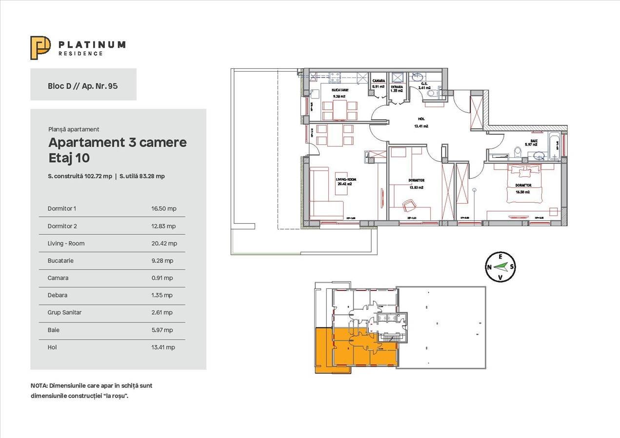 Apartament 3 camere, terasa generoasa,Tractorul, Platinum Residence - imaginea 0 + 1