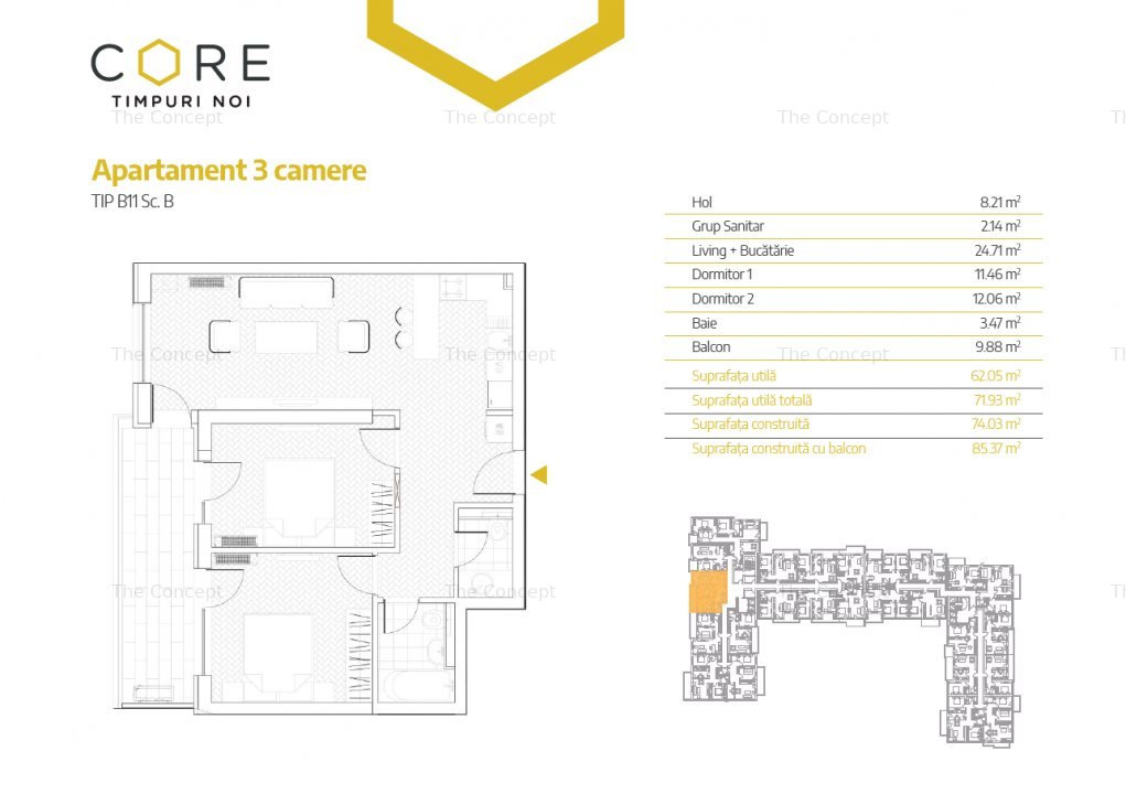 Proiect Finalizat | Apartament 3 camere B11 CORE Timpuri Noi - imaginea 2