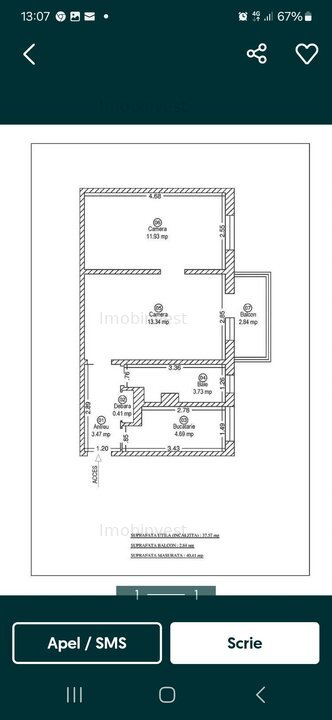 Vand in Dambul Pietros ,apartament cu 2 camere,etajul 4 din4,confort 2.