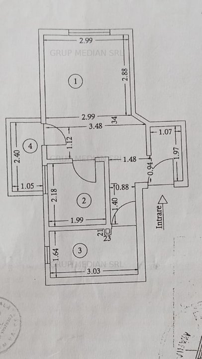 Garsoniera, zona Ostroveni, mansarda, 30 mp, mobilata, cu centrala proprie
