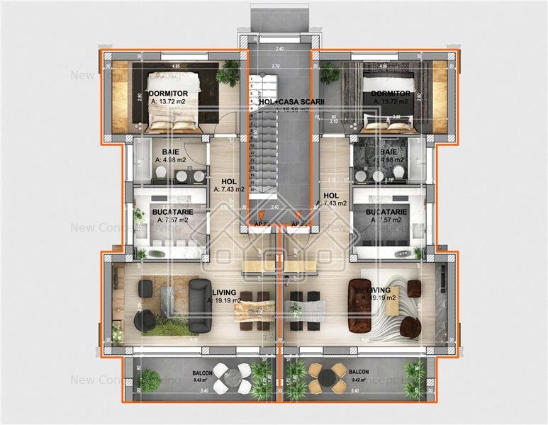 Apartament 2 camere Sibiu - 52,89 mp + logie, incalzire in pardoseala - imaginea 5