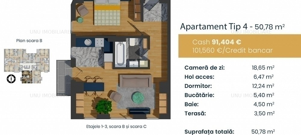 Apartament nou 2 cam tip 4 orientat S-V, model sta: Apartament nou 2 cam tip 4 orientat S-V, model standard de investitie, Pacurari - imaginea 0 + 1