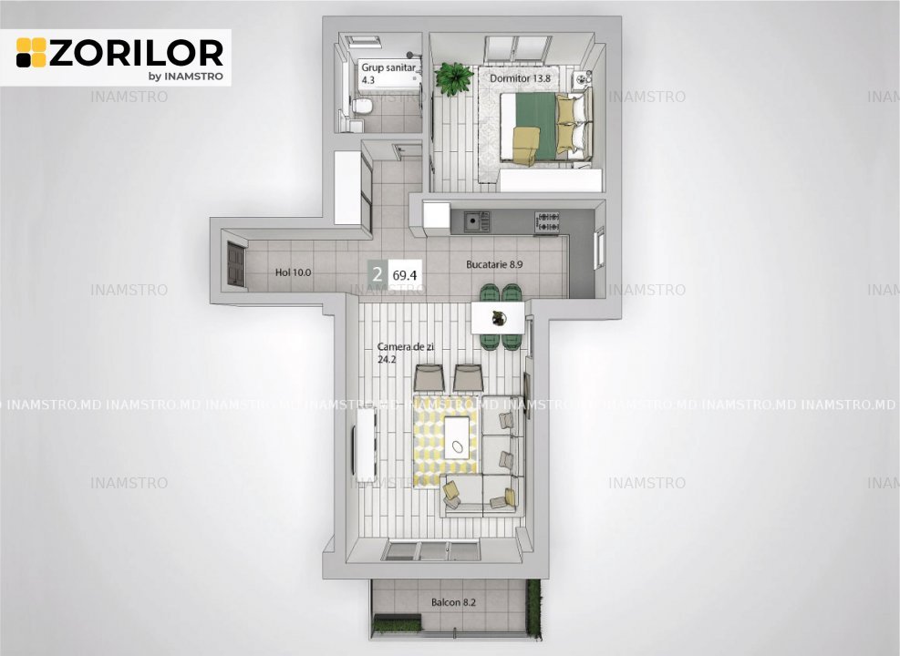 Apartamentul tău la ZORILOR, 69,4 mp și 2 camere - imaginea 1