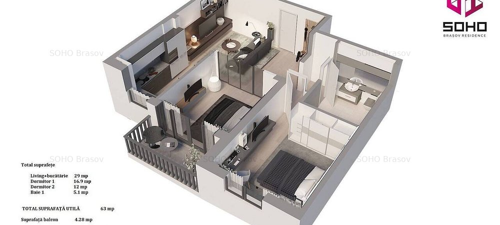 Apartament 3 camere 63mp utili - imaginea 0 + 1