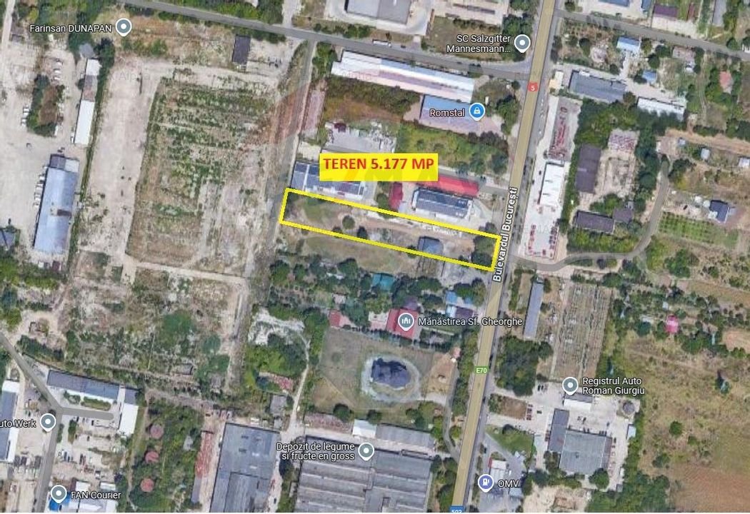 Cladire + teren 5177 mp, deschidere 27,5 m, B-dul Bucuresti Giurgiu