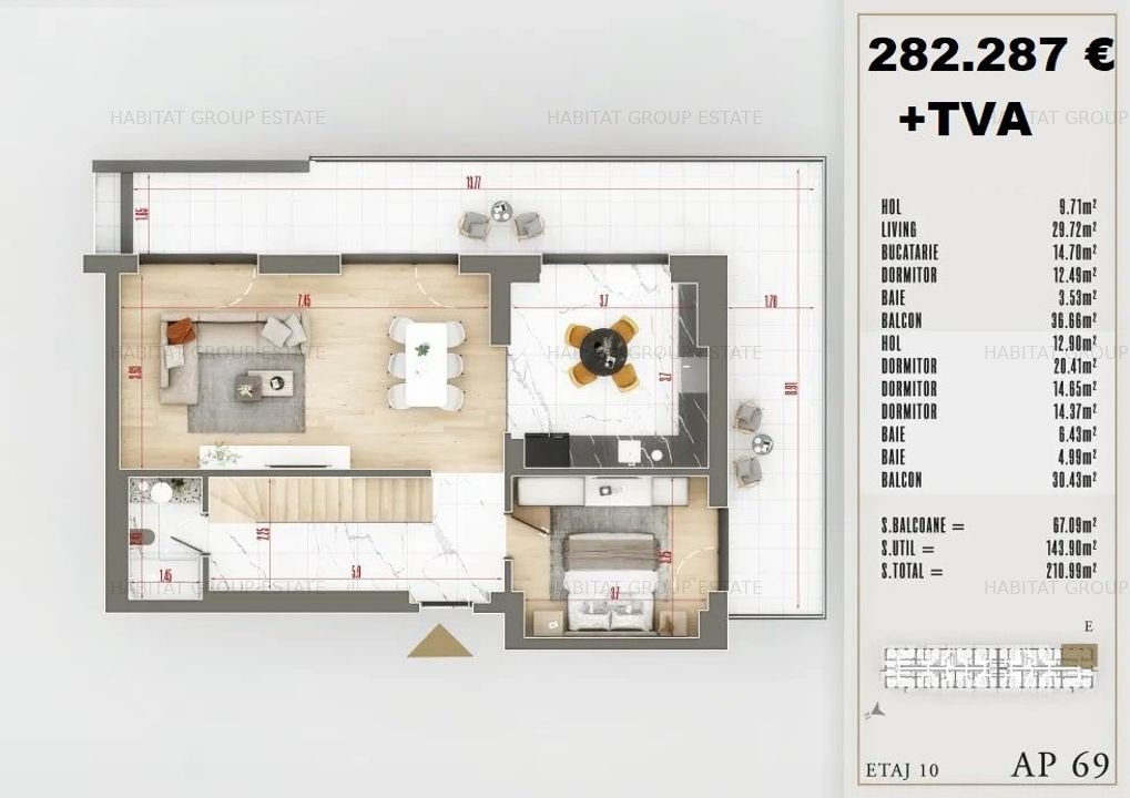 Duplex exclusivist, 5 camere,3 bai, 2 balcoane, premium