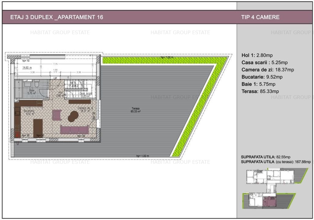 Apartament 3 Camere DUPLEX Timpuri Noi cu Terasa 85.33 mp