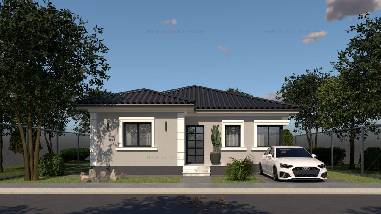 Casa moderna pe parter, 93 mp utili, incalzire prin pardoseala, 370 mp teren