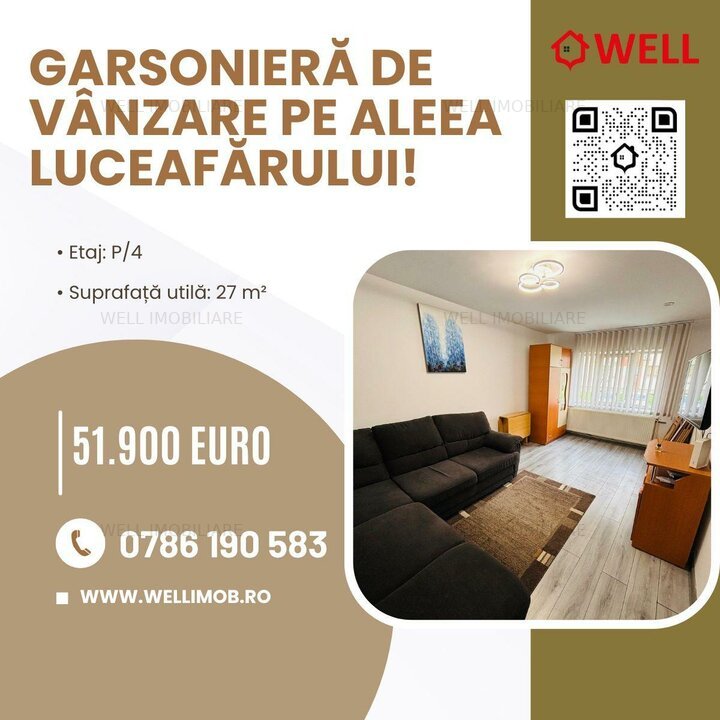 Garsonieră de vânzare pe Aleea Luceafărului!