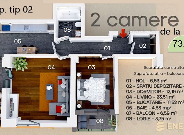 Apartament de vânzare 2 camere - imaginea 1