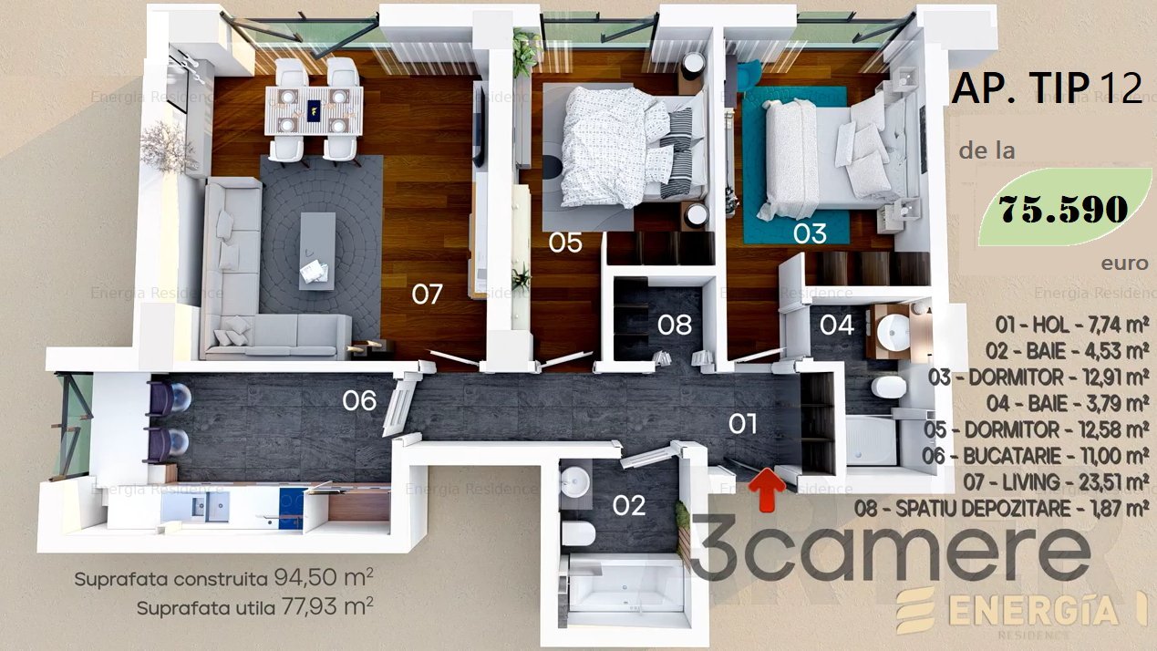 Apartament 3 camere Energia Residence - imaginea 1