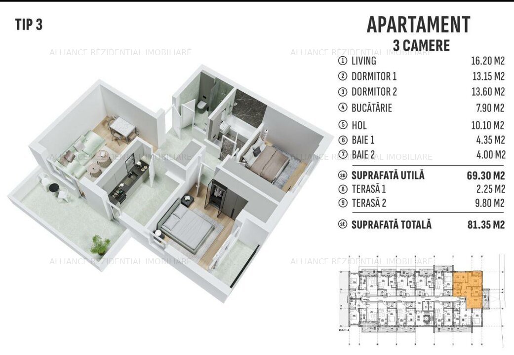 Metrou Berceni-3 Camere-2 bai