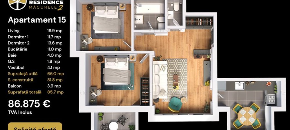 Apartament 3 camere spatios în Elite Residence Măgurele - imaginea 0 + 1