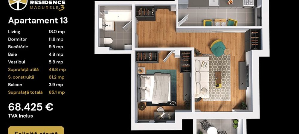 Apartament 2 camere cu terasa în Elite Residence Măgurele - imaginea 0 + 1