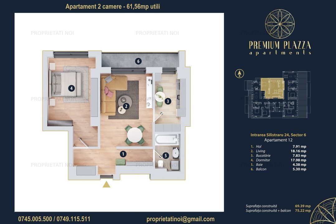 Apartament 2 camere, 62mp, bloc premium Plaza Romania - imaginea 1