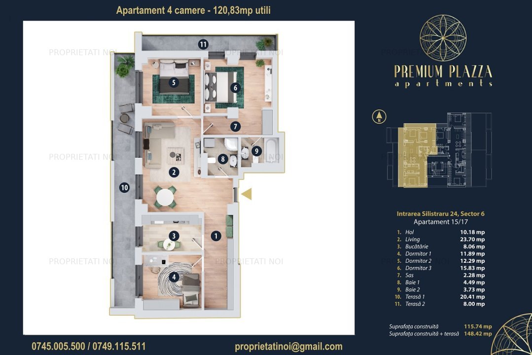 Apartament 4 camere lux, decomandat, 2 bai, 121mp, bloc premium Plaza Romania - imaginea 1