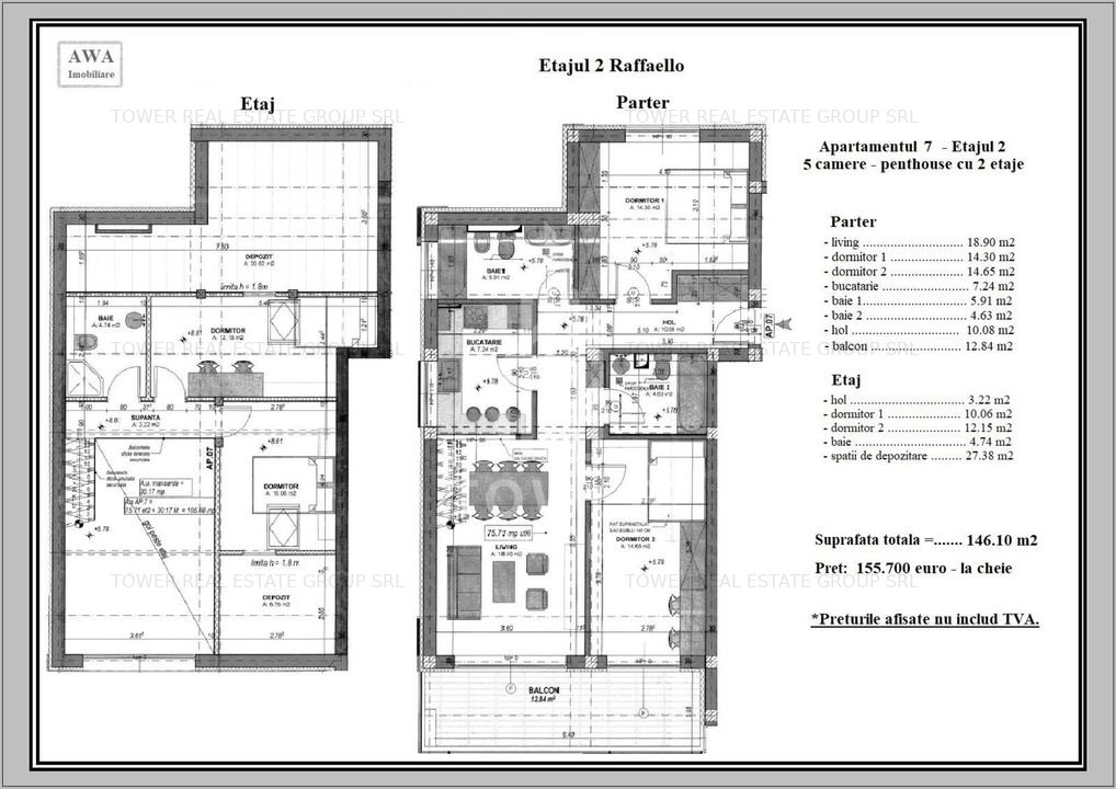 Apartament 5 camere, 146.1 mp utili - Etaj 2, Vila - 155.700 EURO