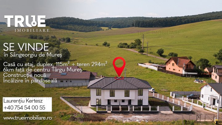 Casă cu etaj de vânzare, duplex, 115m? + teren 294m?, Sângeorgiu de Mureş!