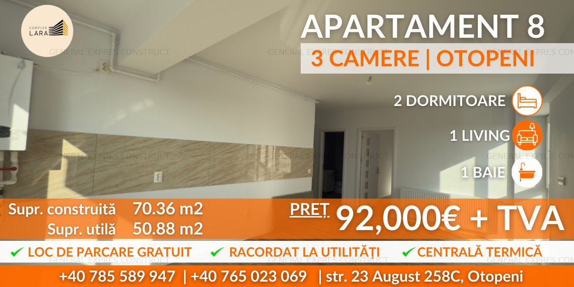 Apartament 3 camere OTOPENI - Str 23 August. Direct Dezvoltator!