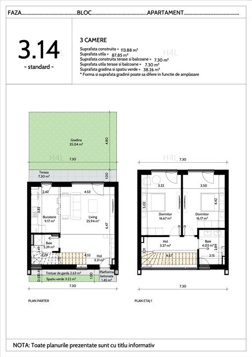 Casa tip duplex 3 camere cu grădină Bucuresti Pipera