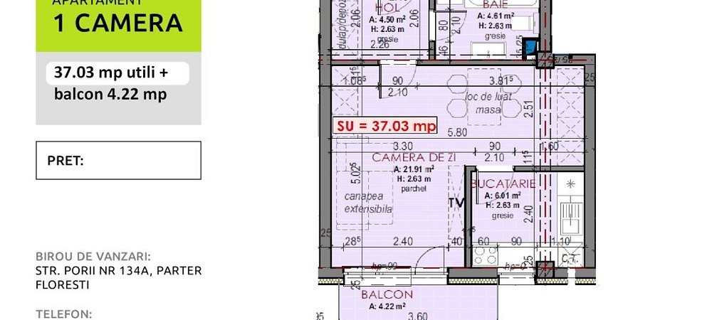 Apartament 1 camera 37.03mp utili+balcon 4.22 mp, etaj 1 - imaginea 0 + 1
